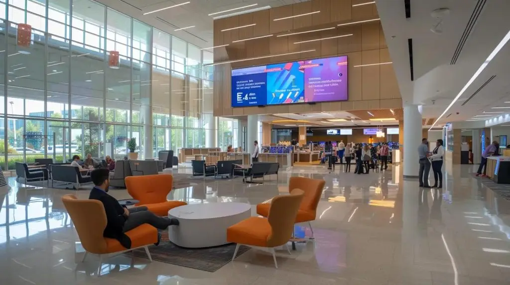 a dynamic office environment features engaged employees participating in an interactive online security awareness course, highlighted by screens displaying cybersecurity graphics and data analytics, emphasizing the importance of human awareness in fortifying digital defenses.