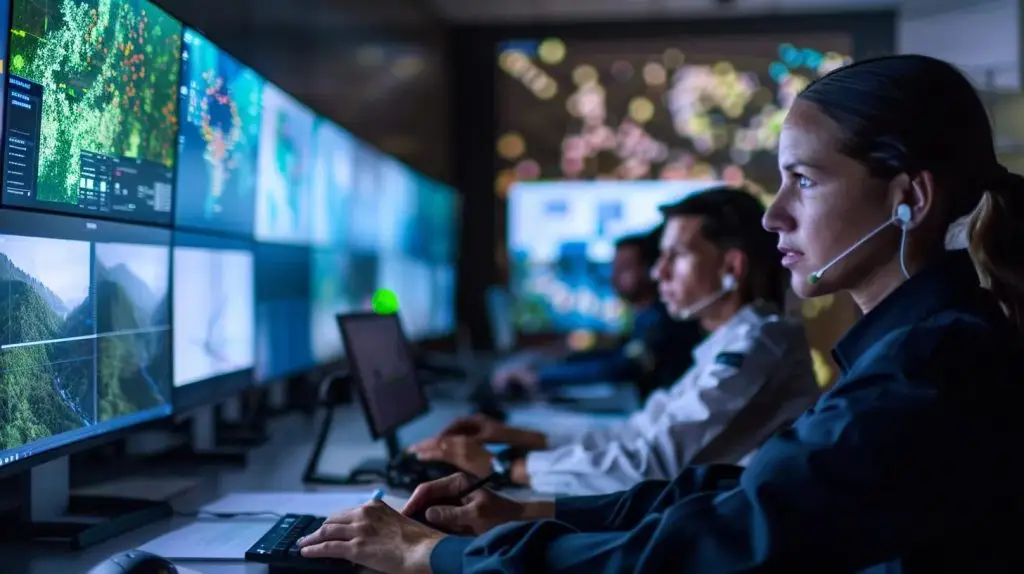 a modern office environment showcases a diverse group of professionals intently collaborating over a digital display and documents, highlighting the structured approach to iso compliance frameworks that enhance security practices.