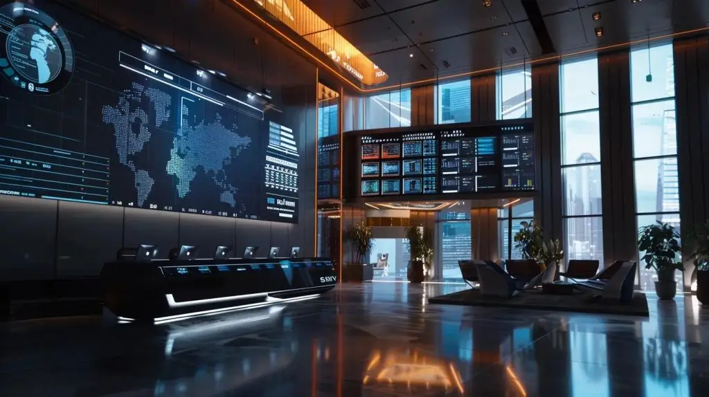 a modern office setting illustrates a tense meeting atmosphere, with professionals analyzing a large screen displaying alarming graphs of financial losses and security breaches, highlighting the dire consequences of non-compliance in security.