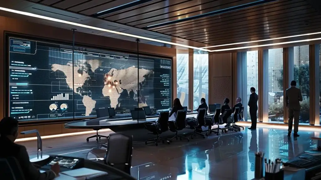 a professional team collaborates in a sleek, modern conference room, analyzing a digital dashboard displaying incident response metrics and breach simulations, emphasizing the strategic advantages of well-crafted incident response plans.