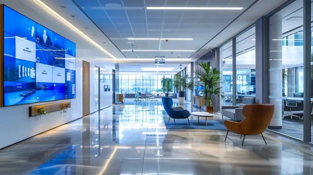 a sleek, modern office space bustling with collaborative energy, showcasing advanced identity management technology displayed on digital screens, symbolizing the transformative power of securitribe's security solutions.