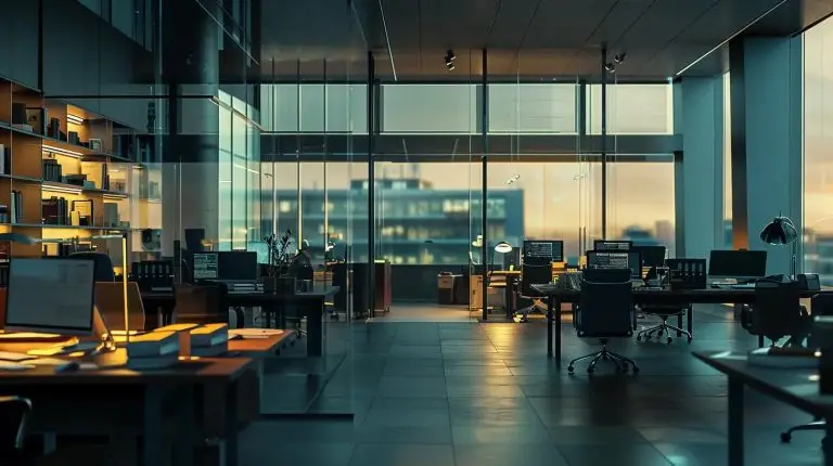 a sleek, modern office workspace filled with prominent audit documents and digital tools, highlighting an organized governance audit checklist amidst a backdrop of collaborative workstations and minimalistic decor.