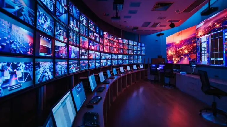 an illuminated server room filled with rows of sleek, high-performance hardware, showcasing advanced sql server management on monitors, radiating a sense of technological superiority and precision.