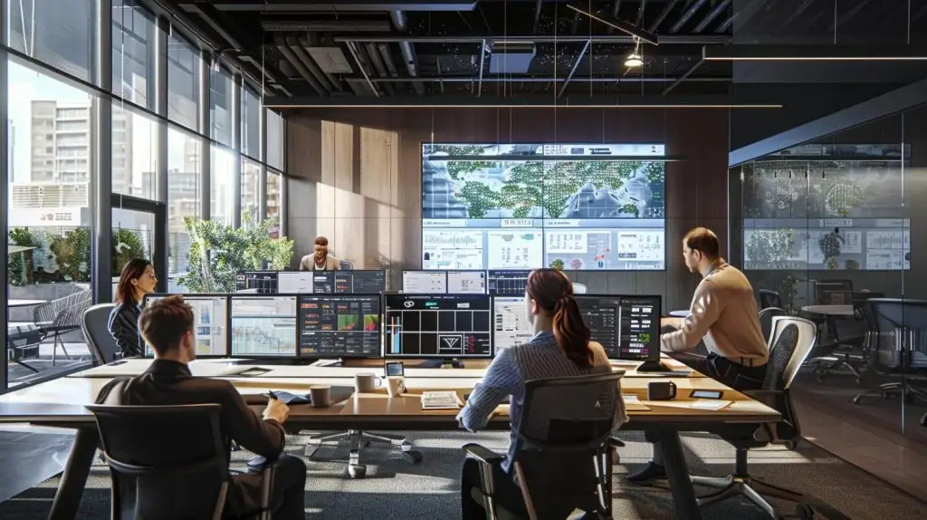 in a sleek, modern office setting, a focused team collaborates over digital screens, mapping out a comprehensive data protection strategy with visual flowcharts and detailed plans, highlighting the critical importance of data resilience in today's cybersecurity landscape.
